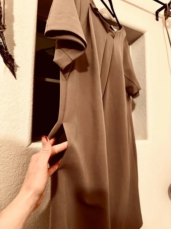 NWOT 3.1 Phillip Lim 100% Wool Silk Draped Flutter Sleeve Shift Dress Taupe - Picture 6 of 7